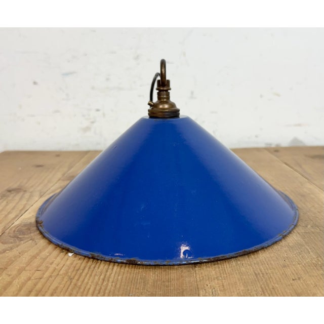 Industrial Blue Enamel Factory Pendant Lamp, 1950s For Sale - Image 9 of 17