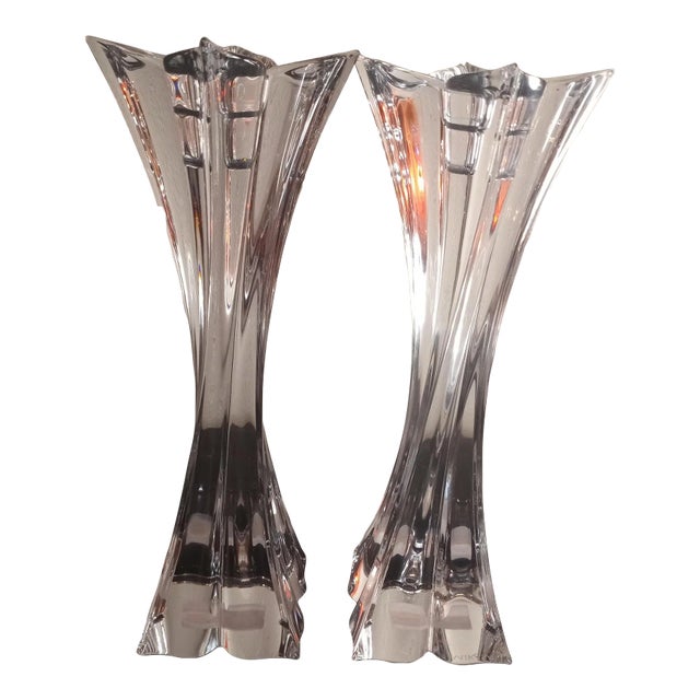 1980s Mikasa Florale Crystal Czech Republic Candle Holders - Set of 2 For Sale