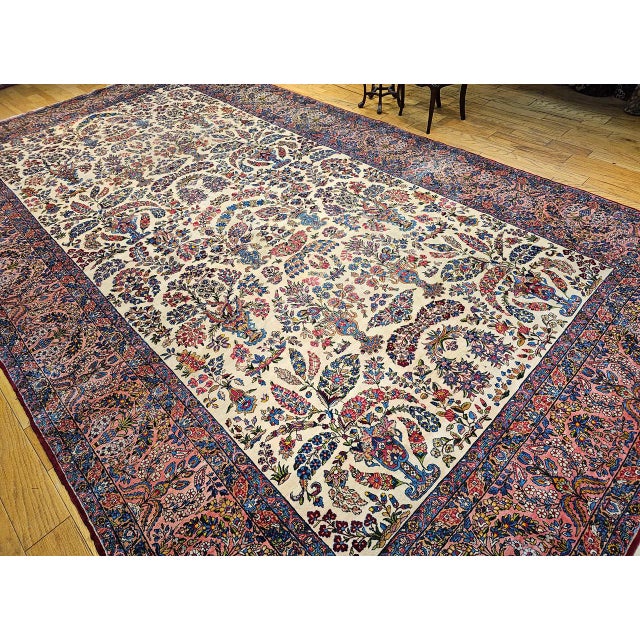 Antique Oversized Persian Kerman Lavar Rug, Hand-Knotted Wool, Allover Floral Vase Pattern, Ivory & Pink, 11x20 For Sale - Image 11 of 18