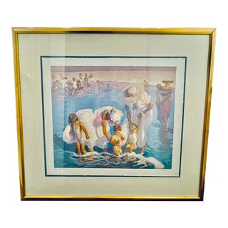 1980s John Asaro "Beach at Del Mar" Custom Frame, Signed & Numbered Hc 8 of 25 Serigraph For Sale