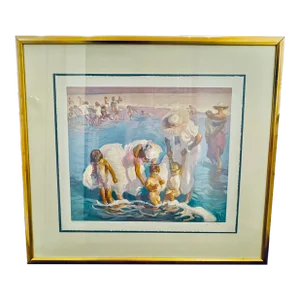 1980s John Asaro "Beach at Del Mar" Custom Frame, Signed & Numbered Hc 8 of 25 Serigraph