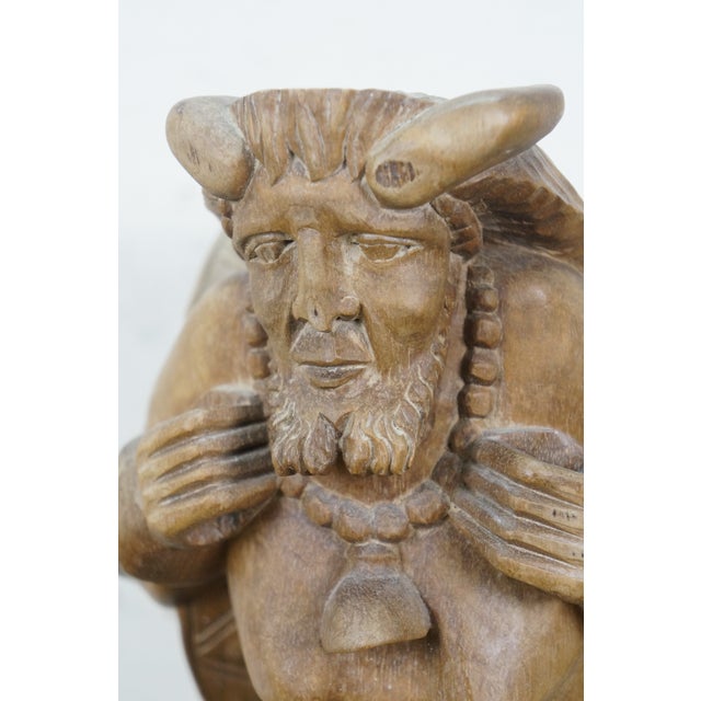 Wood Mid 20th Century Ecuadorian Folk Art Carved Mahogany Inca Warrior Sculpture Statue 19" For Sale - Image 7 of 16