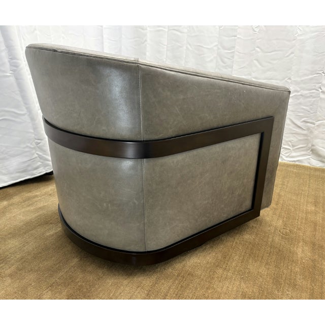 Rh Reginald Leather Swivel Chair Berkshire Leather in Pewter | Bronze For Sale - Image 9 of 18