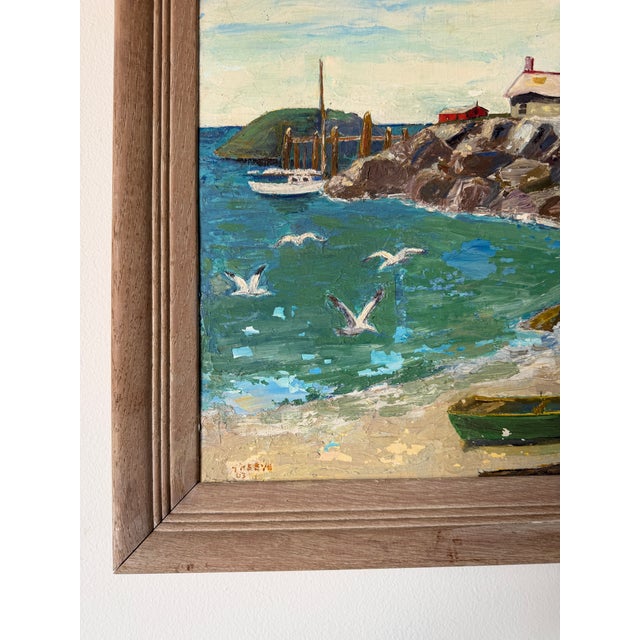 Vintage Impressionist Coastal Harbor Oil Painting on Canvas - Framed For Sale - Image 9 of 18