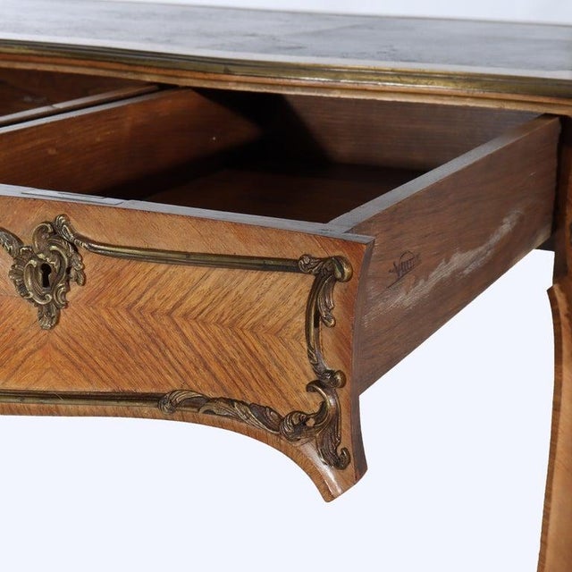 Antique French Louis XV Bureau Plat Rosewood Inlaid Attributed to François Linke 19th C For Sale - Image 12 of 17