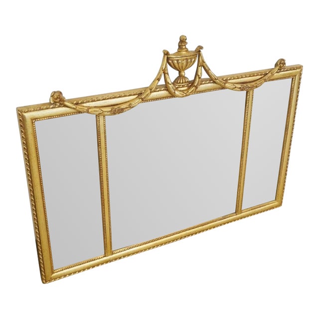 Late 20th Century Ethan Allen Gold Guilt Bevel Edged Triple Hanging Mirror Mantel Mirror For Sale