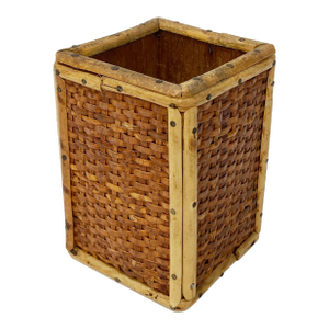 Late 20th Century Scorched Bamboo and Cane Pencil or Brush Holder