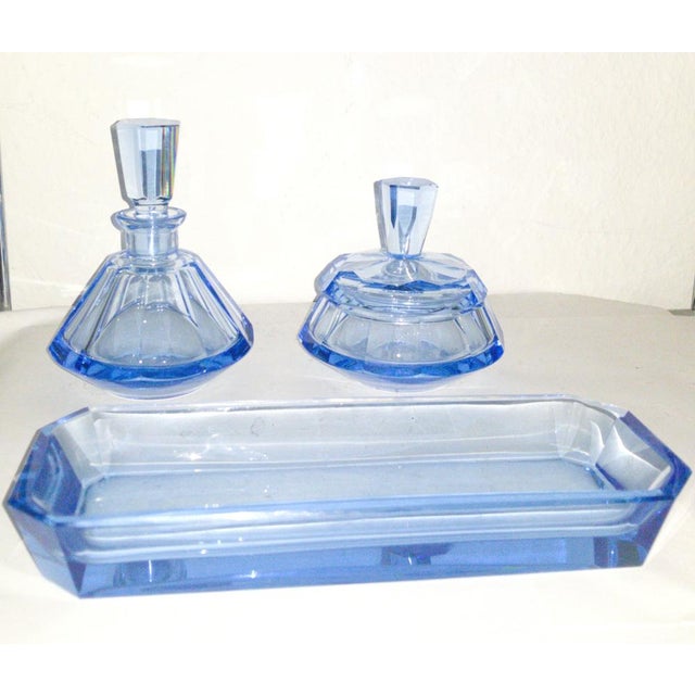 1920s Art Deco Blue Crystal Dressing Table Set, Set of 4 For Sale - Image 5 of 5