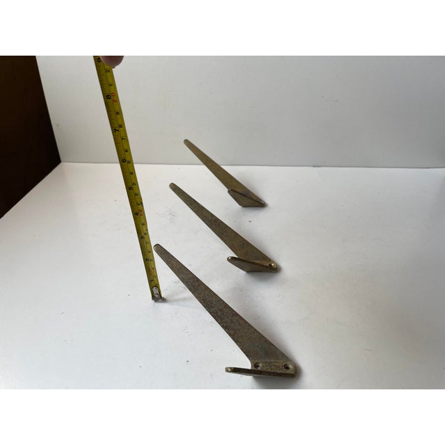 Gold Mid-Century Modern Asymmetrical Brass Coat Wall Hooks by Hertha Baller, 1950s, Set of 3 For Sale - Image 8 of 10