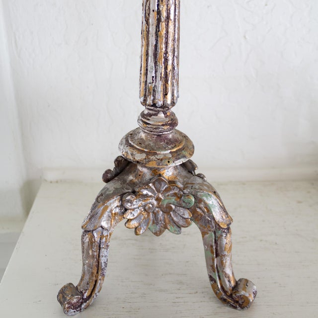 Silvered Giltwood Italian Baroque Altar Prickets Candle Stands 18th Century For Sale - Image 12 of 15