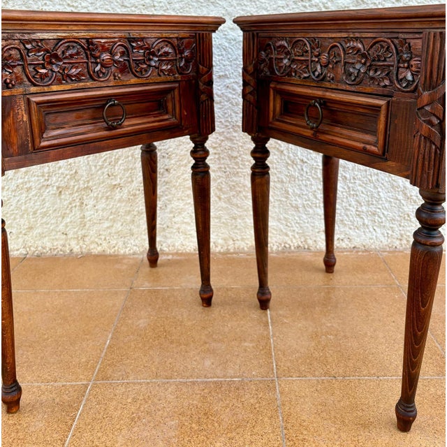 Early 20th Century French Carved Wood Nightstands, 1940s, Set of 2 For Sale - Image 18 of 18