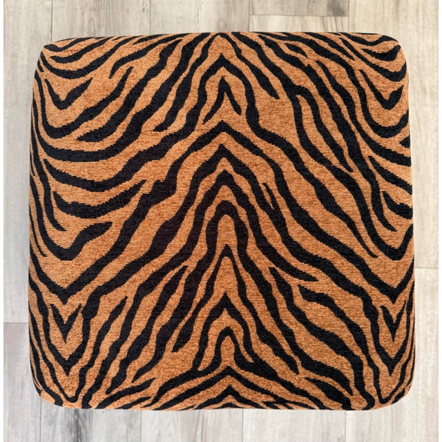 Chippendale Mid-Century Regency Revival Paw Foot Ottoman in Tiger Upholstery For Sale - Image 3 of 11