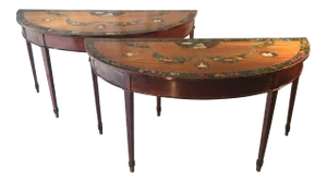 1920s Americana Satin Wood Handpainted Tables - a Pair