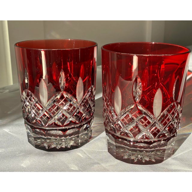 Waterford 1980s Waterford Lismore Ruby Red Double Old Fashioned Crystal Glasses - A Pair For Sale - Image 4 of 12