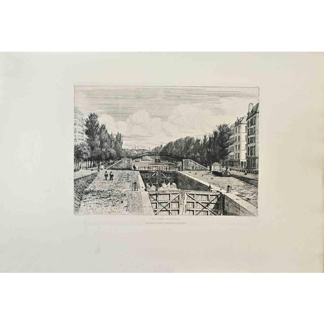Le Canal St Martin is a black and white etching realized by Adolphe Martial-Potémont (1827-1883) in 1870s. Titled in the...