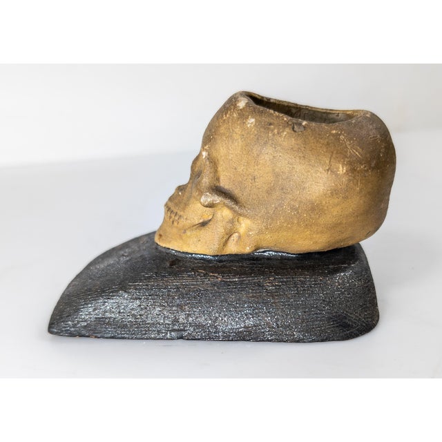 Ceramic 19th Century Folk Art Memento Mori Skull Form Match Holder For Sale - Image 7 of 15