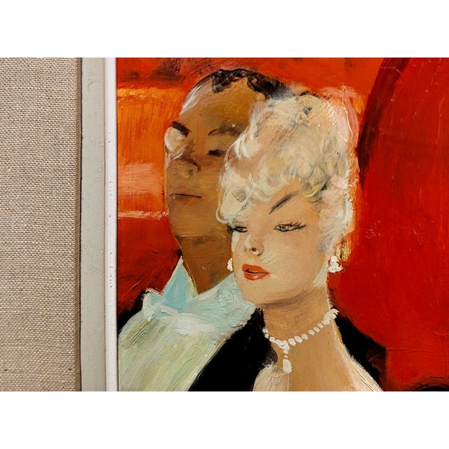 Red Jean Gabriel Domergue -Elegant Couple at the Opera-1950s Oil Painting For Sale - Image 8 of 9