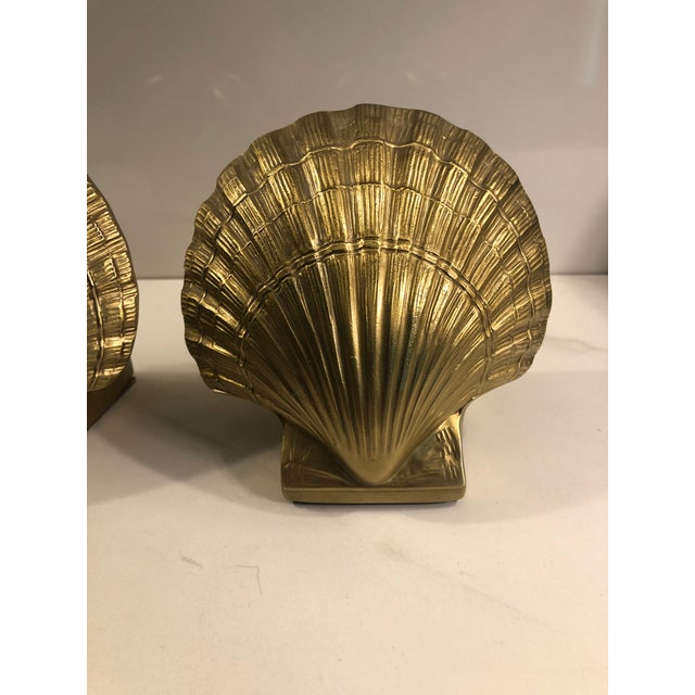 Metal 1950s Heavy Brass Clam Sea Shell Bookends For Sale - Image 7 of 9