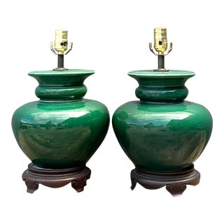 Vintage Glazed Ceramic Lamps - A Pair For Sale