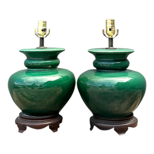 Vintage Glazed Ceramic Lamps - A Pair