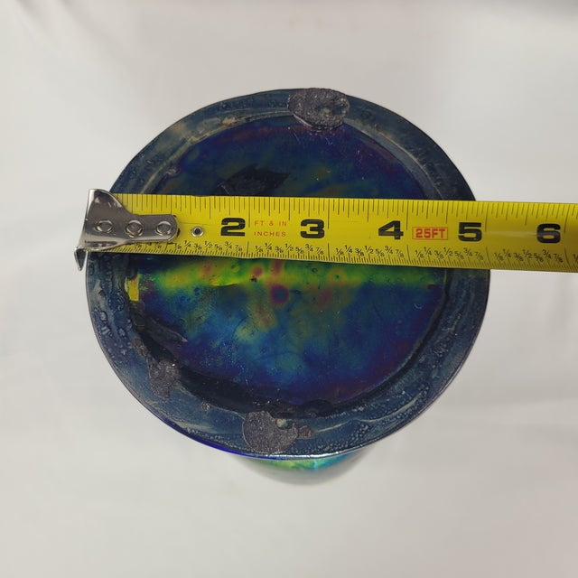 Antique Iridescent Art Glass Vase Victorian Portrait Oil Slick Finish 13.5in For Sale - Image 10 of 10