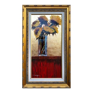 Impressionist Style Still Life Acrylic Painting, "Sunflowers I" For Sale