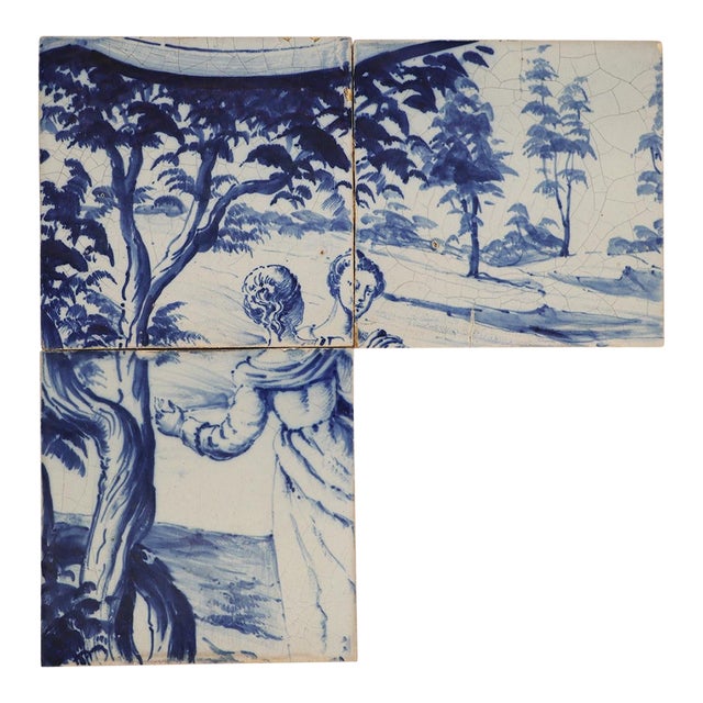 19th Century Set of Three Tiles Depicting Two Women, Portuguese For Sale