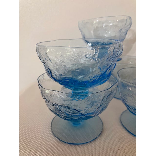 Glass 1960’s Morgantown Crinkle Blue Tall Sherbet Glasses- Set of 6 For Sale - Image 7 of 8