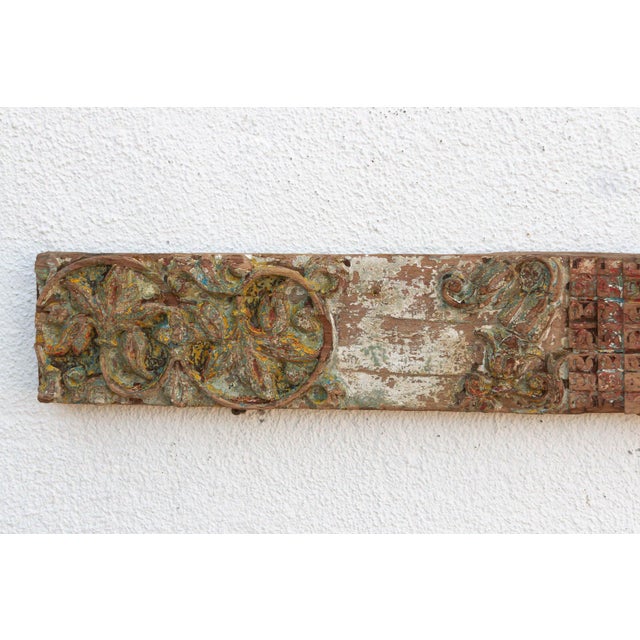 Brown Antique Indo-French Painted Carved Lintel For Sale - Image 8 of 9