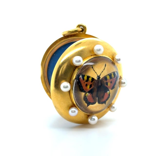 Victorian Rare Antique Essex Crystal Butterfly Locket Pendant 22k Yellow Gold For Sale - Image 3 of 7