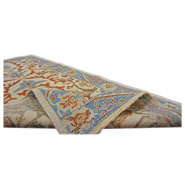 Afghan Sultanabad Master Wool 3x6 Ivory, Blue, & Red Handmade Runner Rug #1143761 For Sale In Houston - Image 6 of 7