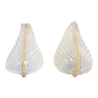 Pair of Murano Style Hand Blown Glass Leaf Wall Sconces For Sale