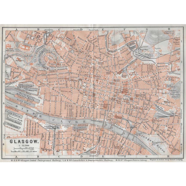 Traditional 1910 City Map of Glasgow Scotland For Sale - Image 3 of 3
