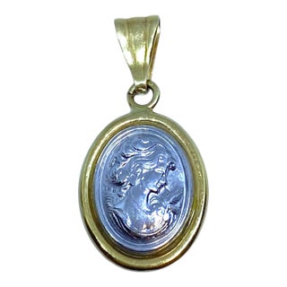 Vintage 18k Gold and Platinum Cameo Pendant For Sale