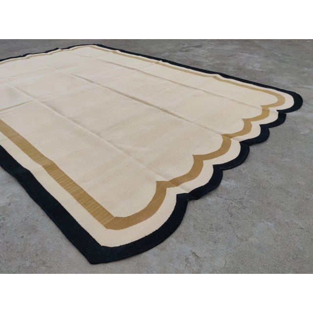 Not Yet Made - Made To Order Handmade Cotton Scalloped Rug, Light Yellow with Tan and Black Border - 6'x9' For Sale - Image 5 of 10