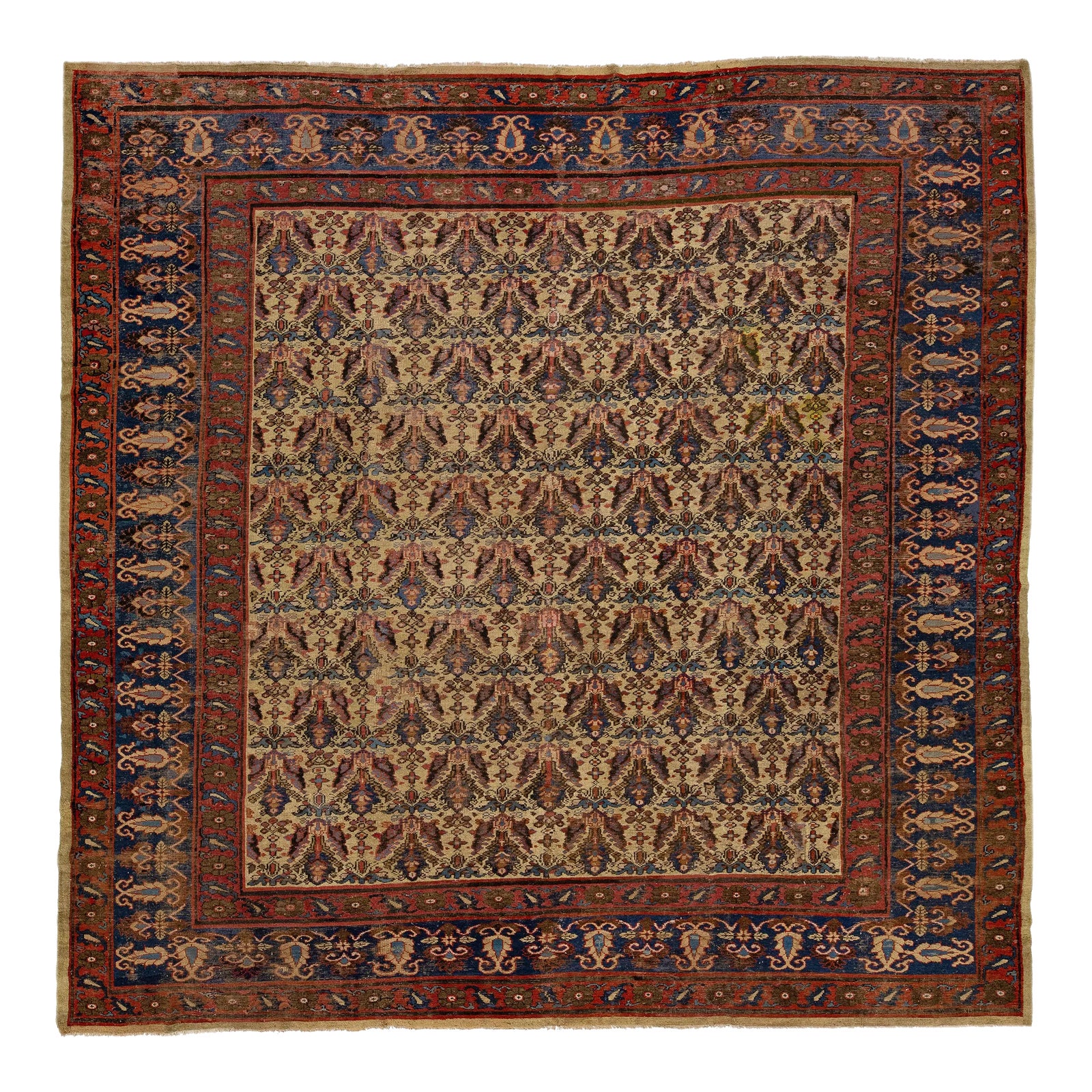 1920s Square Indian Agra Wool Rug With Allover Design in Brown | Chairish