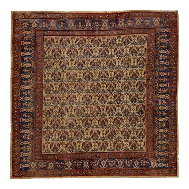 1920s Square Indian Agra Wool Rug With Allover Design in Brown For Sale