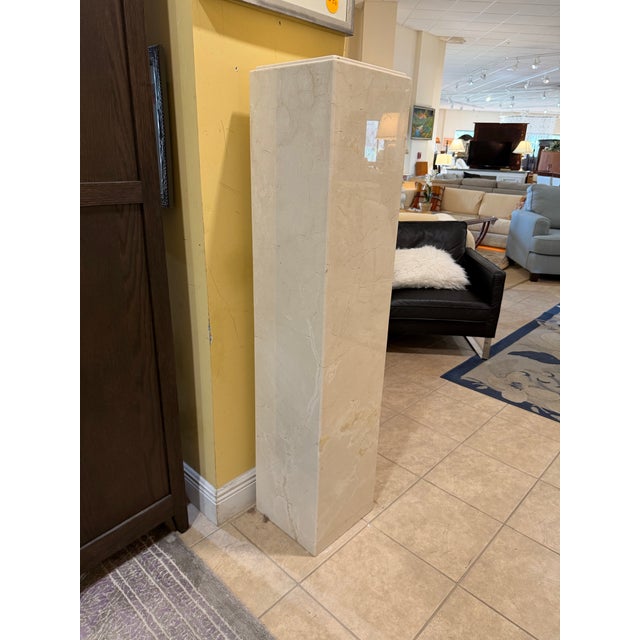 Vintage Minimalist Solid Cream Marble Plinth Pedestal Column For Sale - Image 4 of 7