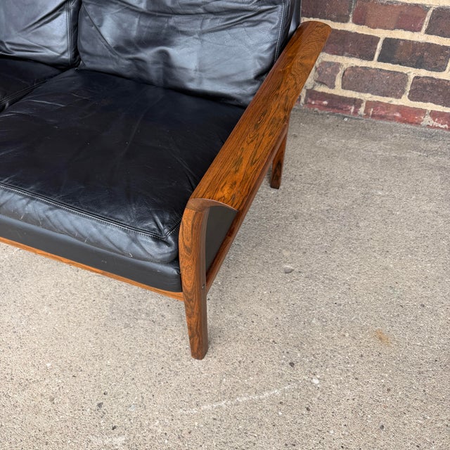 Mid-Century Modern Knud Saeter for Vatne Leather and Rosewood Three Seat Sofa For Sale - Image 3 of 12