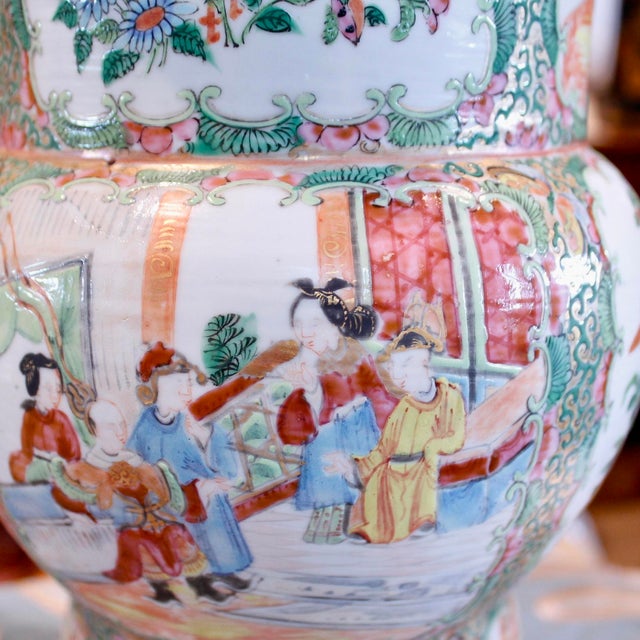 Asparagus Rose Medallion Chinese Export Porcelain Ku Vase For Sale - Image 8 of 18