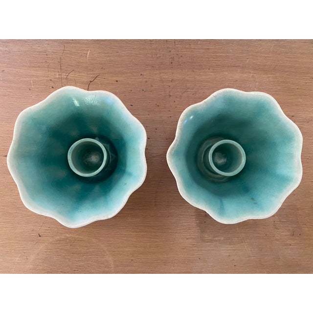 Mid-Century Winfield Pottery of Pasadena California Floriform Pottery Candle Holders - a Pair For Sale - Image 4 of 10