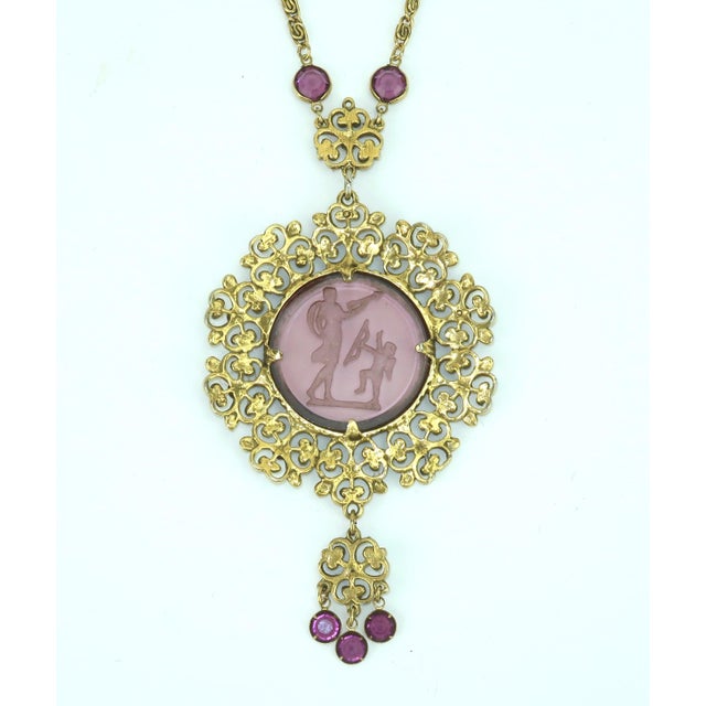 Amethyst Goldette Amethyst Glass Intaglio Pendant Necklace, 1960's For Sale - Image 8 of 12