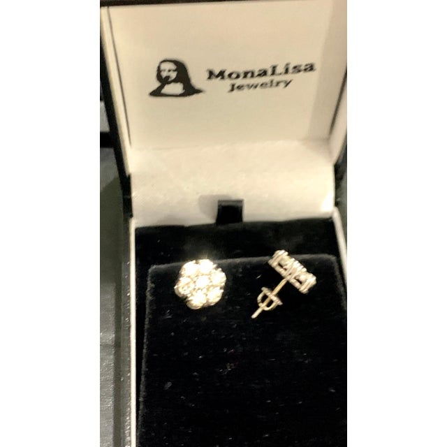 2.80 Carat, 7 Diamond Floral Cluster Flower Stud Earrings in 14 Karat WhiteGold For Sale - Image 9 of 18