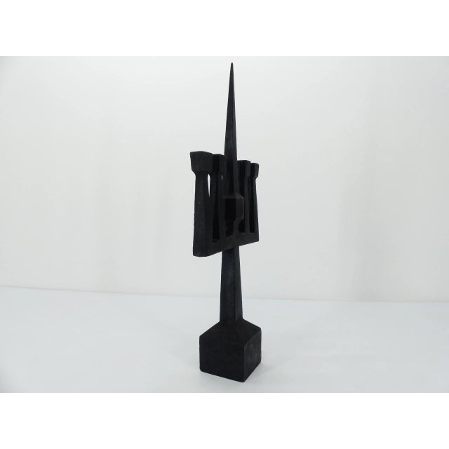 Brutalist Candelabra in Black Forged Steel, 1950s For Sale - Image 6 of 11