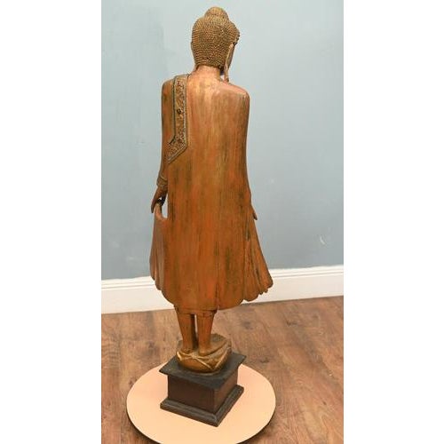 Wood Large Burmese Carved Buddha Statue For Sale - Image 7 of 18