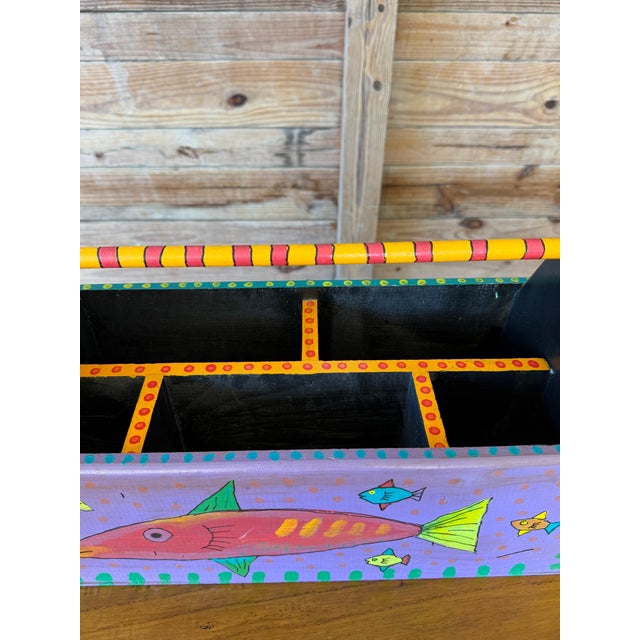 Vintage Coastal Hand-Painted Wood Fish Caddy For Sale - Image 4 of 11