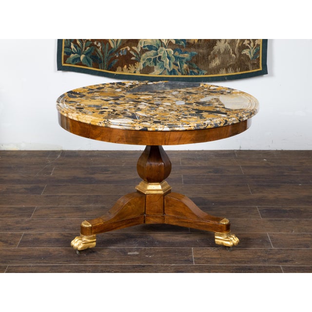 French French 19th Century Mahogany Table with Marble Top and Carved Giltwood Feet For Sale - Image 3 of 11