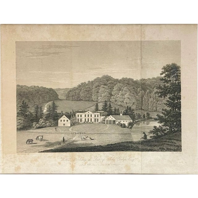 Framed 1818 steel-engraved book Illustration, Wotton, in Surry, Seat of John Evelyn, Esq. A view of estate writer John...