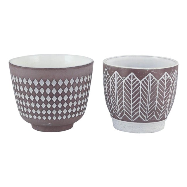 Vintage Swedish Ceramic Plant Pots by Ingrid Atterberg for Upsala Ekeby, 1960s, Set of 2 For Sale