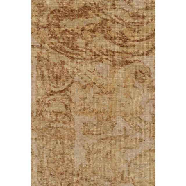 2010s Rug & Kilim’s Distressed European Style Rug in Beige-Brown & Gold Floral Pattern For Sale - Image 5 of 7